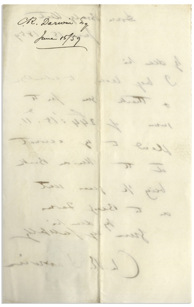 Charles Darwin Autograph Letter Signed From 1859, the Same Year ''On the Origin of Species'' Was Published